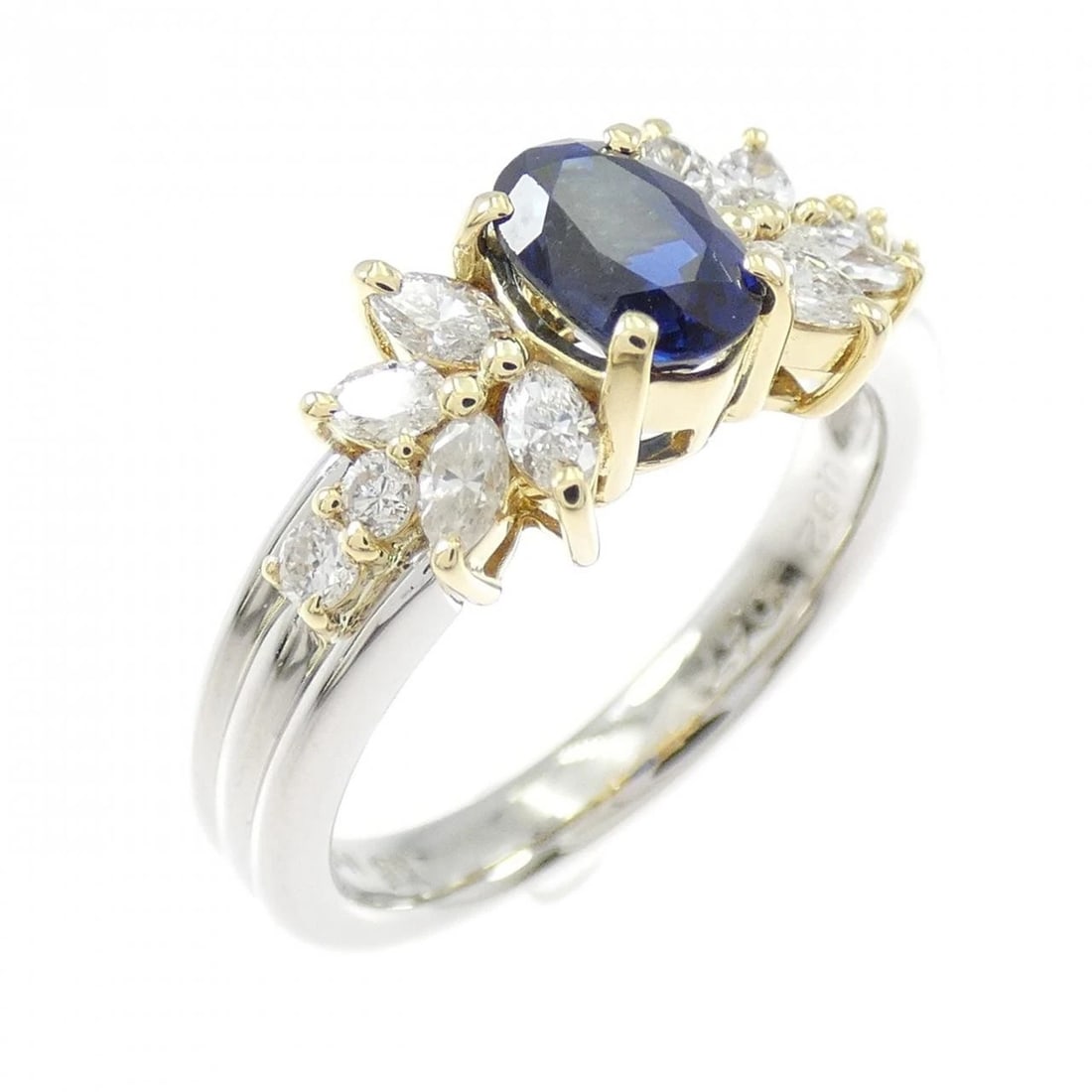 PT900/K18YG SAPPHIRE RING: PT900/K18YG Sapphire Ring Brand: Unbranded Type/Style: Sapphire Ring Material: Platinum90018K Yellow Gold, Main Stone/Creation Sapphire Secondary Stone Diamond Color: Platinum Yellow Gold Size: US 6