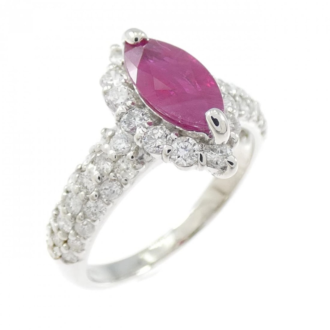 PT900 RUBY RING: PT900 Ruby Ring Brand: Unbranded Type/Style: Ruby Ring Material: Platinum900, Main Stone/Creation RubySecondary Stone Diamond Color: Platinum Size: US 6 1/4 Accessories: None Accessories N