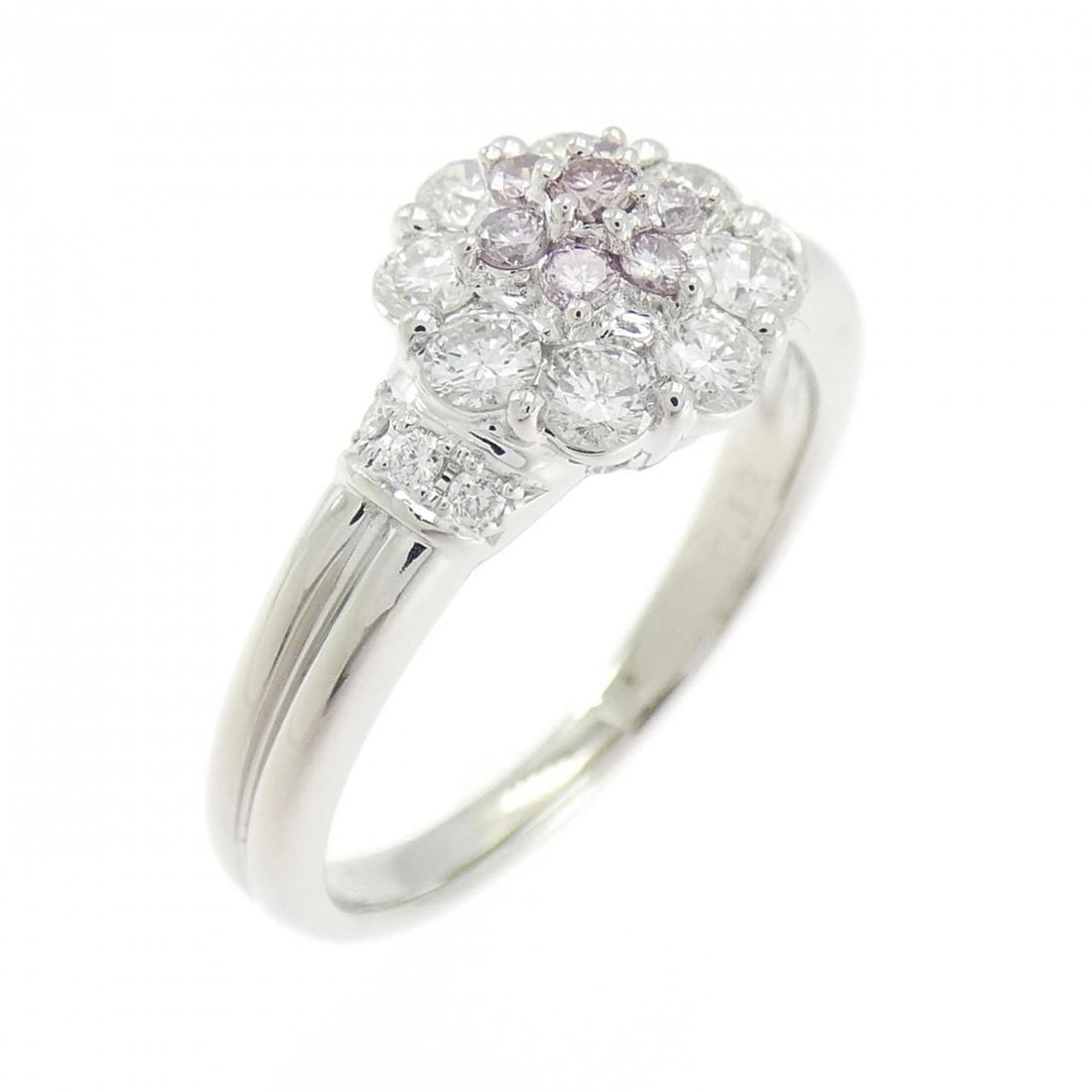 PT900 FLOWER PINK DIAMOND RING: PT900 Flower Pink Diamond Ring Brand: Unbranded Type/Style: Pink Diamond Ring Material: Platinum900, Main Stone/Creation Natural Color: Platinum Size: US 6 1/2 Accessories: None Accessories Notice: