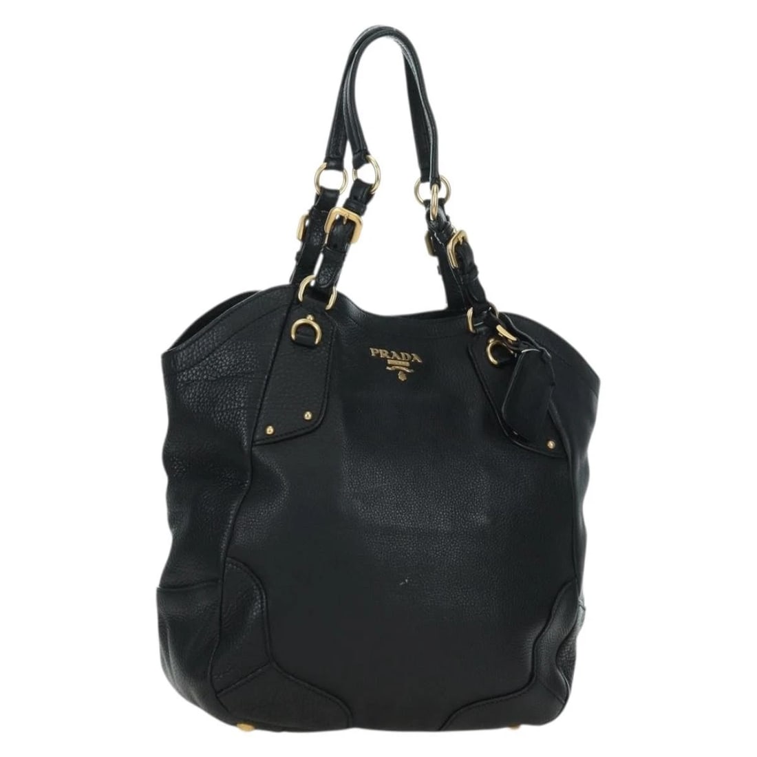 PRADA TOTE BAG LEATHER BLACK GOLD: PRADA Tote Bag Leather Black Gold Brand: PRADA Type/Style: Tote Bag Material: Leather Color: Black/Gold Size: Size(Inch) W11.8 x H12.6 x D5.1inch(Approx) Accessories: None Accessories Noti