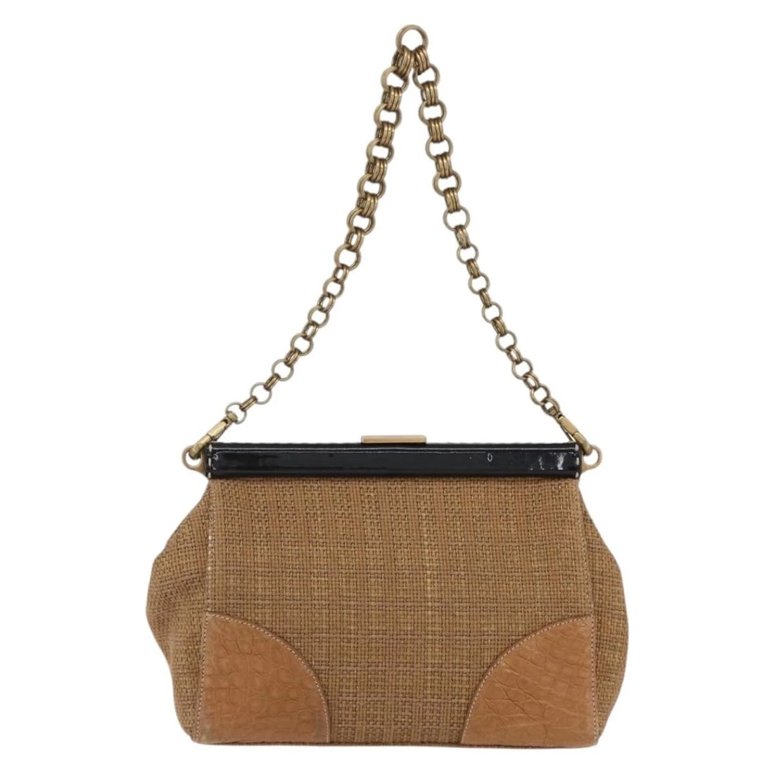 PRADA CHAIN SHOULDER BAG RAFFIA BEIGE - 2