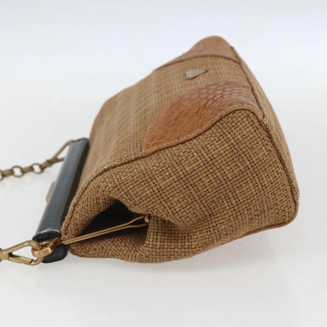 PRADA CHAIN SHOULDER BAG RAFFIA BEIGE - 3