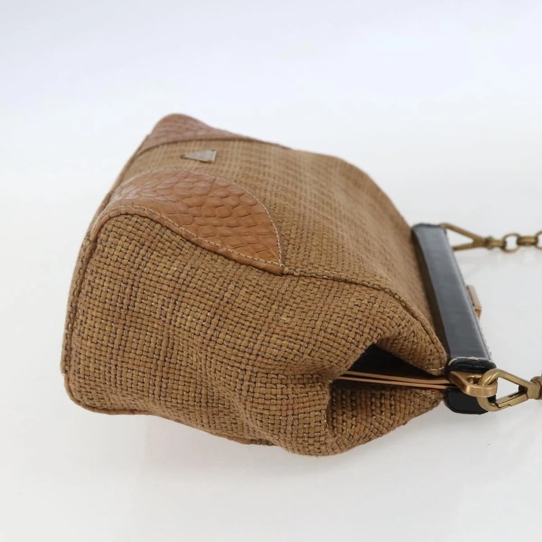 PRADA CHAIN SHOULDER BAG RAFFIA BEIGE - 4