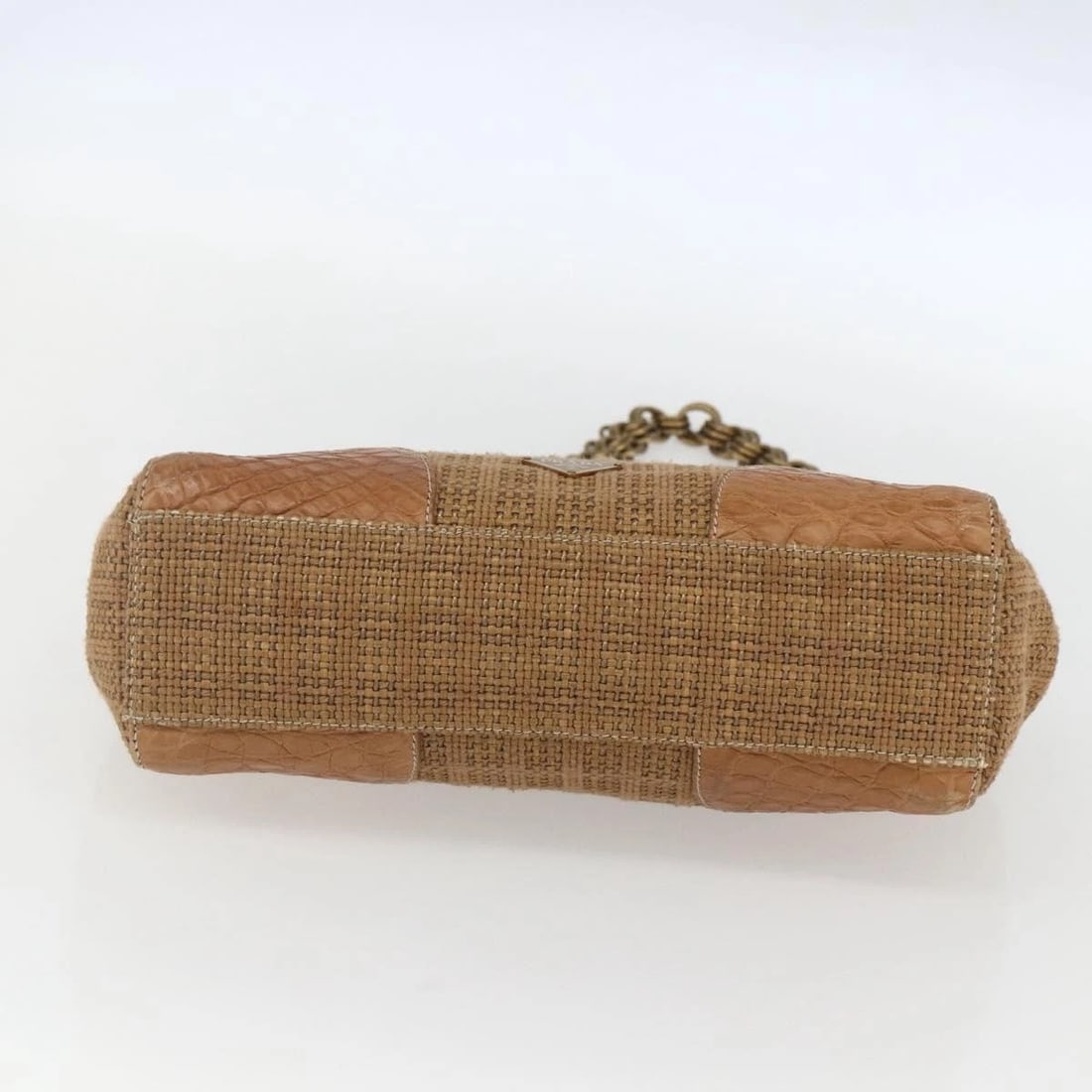 PRADA CHAIN SHOULDER BAG RAFFIA BEIGE - 5