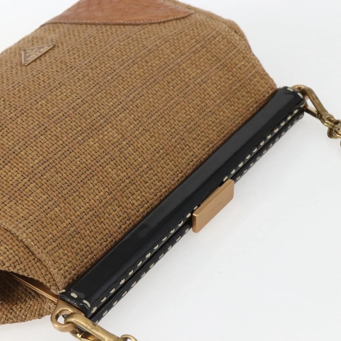 PRADA CHAIN SHOULDER BAG RAFFIA BEIGE - 6