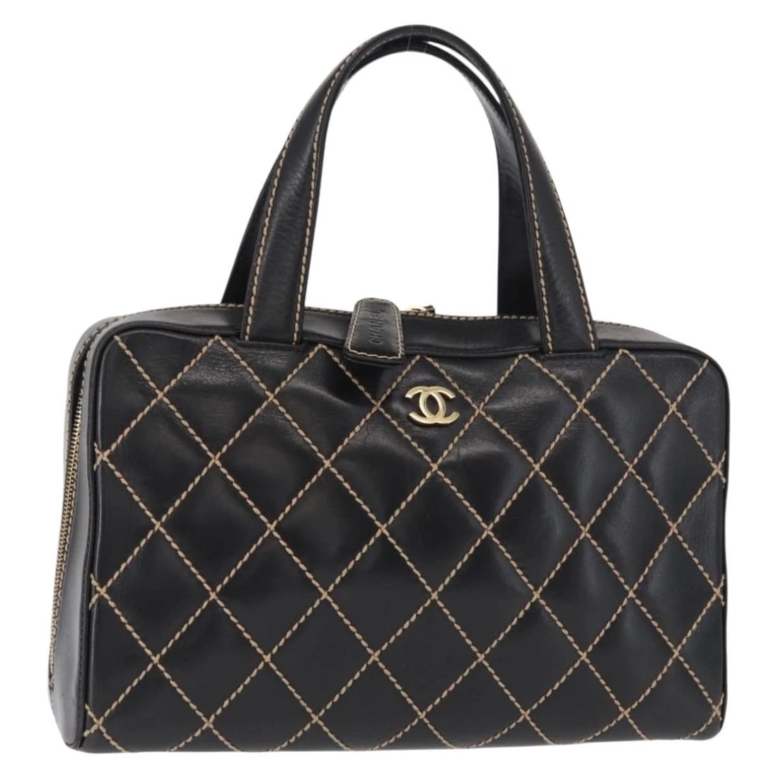 CHANEL WILD STITCH HAND BAG LEATHER BLACK: CHANEL Wild Stitch Hand Bag Leather Black Brand: CHANEL Type/Style: Hand Bag Material: Leather Color: Black/Gold Size: Size(Inch) W12.6 x H7.9 x D5.1inch(Approx) Accessories: None Accessor