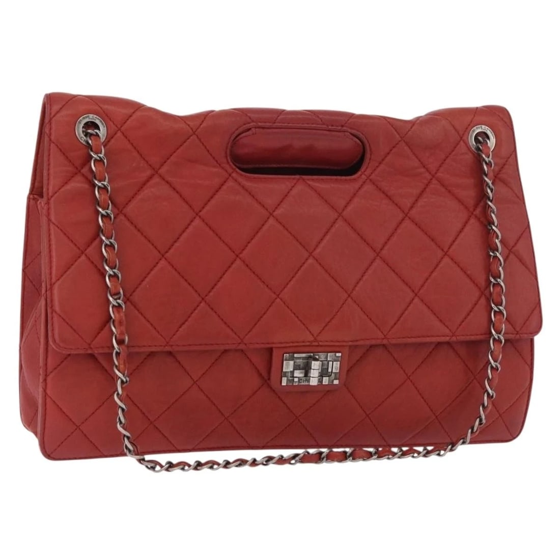 CHANEL CHAIN MATELASSE SHOULDER BAG: CHANEL Chain Matelasse Shoulder Bag Brand: CHANEL Type/Style: Shoulder Bag Material: Lamb Skin Color: Red/Silver Size: Size(Inch) W14.2 x H9.8 x D3.5inch(Approx) Accessories: None Accessor