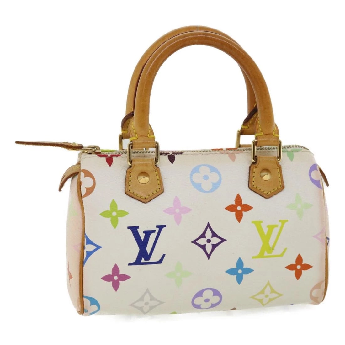 LOUIS VUITTON MONOGRAM MULTICOLOR MINI SPEEDY HAND BAG: LOUIS VUITTON Monogram Multicolor Mini Speedy Hand Bag Brand: LOUIS VUITTON Type/Style: Hand Bag Material: Monogram Multicolor Canvas Color: White Size: Size(Inch) W6.3 x H4.3 x D2.8inch(Approx) A