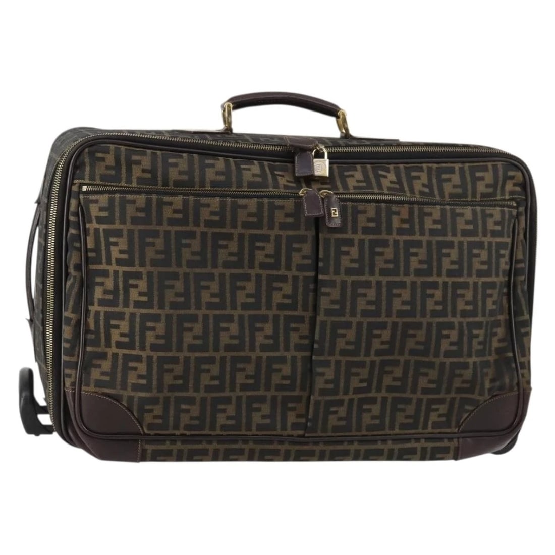 FENDI ZUCCA CANVAS CARRY CASE BLACK BROWN: FENDI Zucca Canvas Carry Case Black Brown Brand: FENDI Type/Style: suitcase Material: Zucca Canvas Color: Black/Brown Size: Size(Inch) W14.2 x H21.7 x D8.7inch(Approx) Accessories: None Accessories