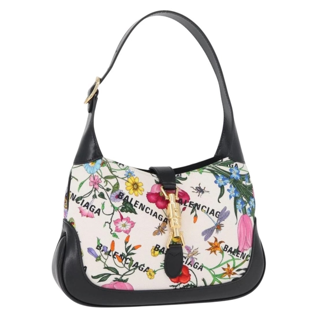 GUCCI JACKIE BALENCIAGA COLLABORATION BAG: GUCCI Jackie BALENCIAGA Collaboration Bag Brand: GUCCI Type/Style: Shoulder Bag Material: Canvas Color: Multicolor/Gold Size: W11.4 x H7.1 x D1.6inch(Approx) Accessories: None Accessories