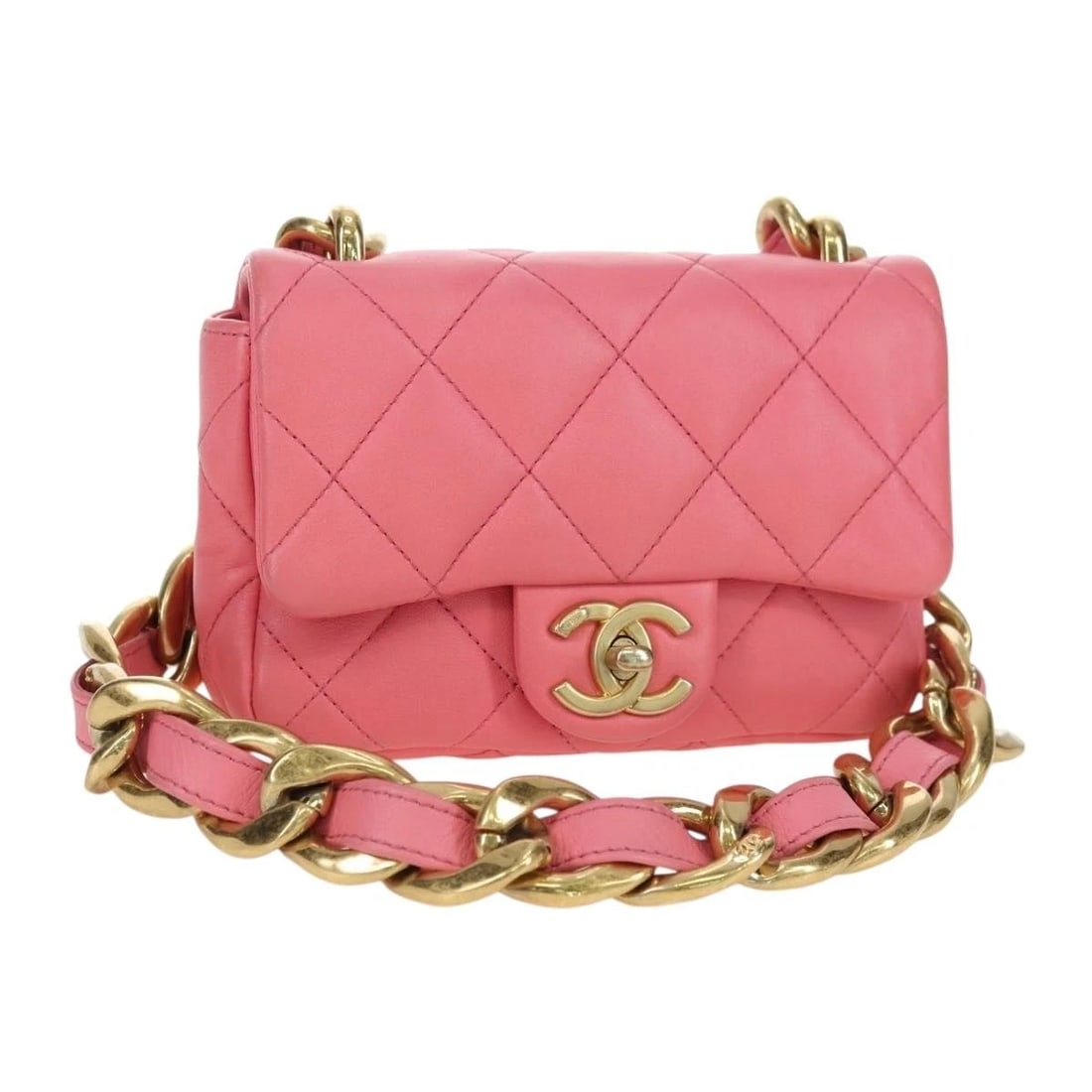CHANEL MATELASSE CHAIN SHOULDER BAG LAMB SKIN: CHANEL Matelasse Chain Shoulder Bag Lamb Skin Brand: CHANEL Type/Style: Shoulder Bag Material: Lamb Skin Color: Pink/Gold Size: W6.7 x H4.7 x D1.6inch(Approx) Accessories: None Accessories