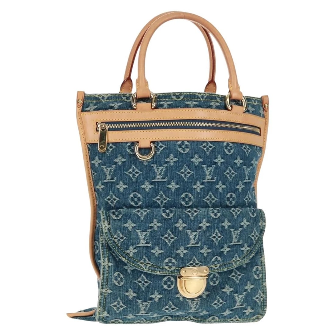 LOUIS VUITTON DENIM FLAT SHOPPER TOTE BAG: LOUIS VUITTON Denim Flat Shopper Tote Bag Brand: LOUIS VUITTON Type/Style: Tote Bag Material: Monogram Denim Canvas Color: Blue Size: W12.6 x H14.6inch(Approx) Accessories: None Accessorie