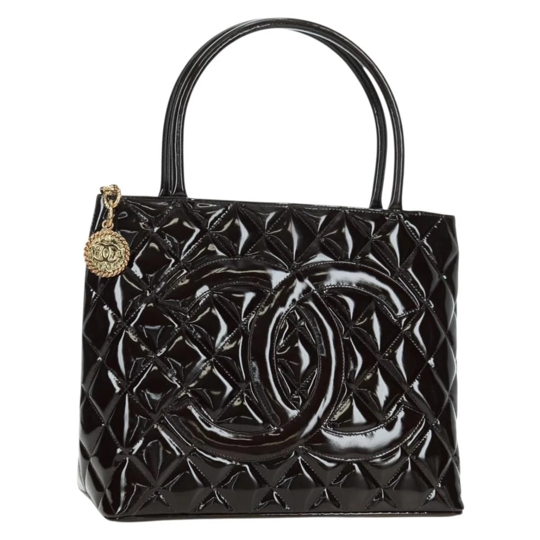 CHANEL MATELASSE REPRINT TOTE BAG PATENT LEATHER: CHANEL Matelasse Reprint Tote Bag Patent leather Brand: CHANEL Type/Style: Tote Bag Material: Patent Leather Color: Dark Brown/Gold Size: W11.8 x H9.4 x D5.9inch(Approx) Accessories: None