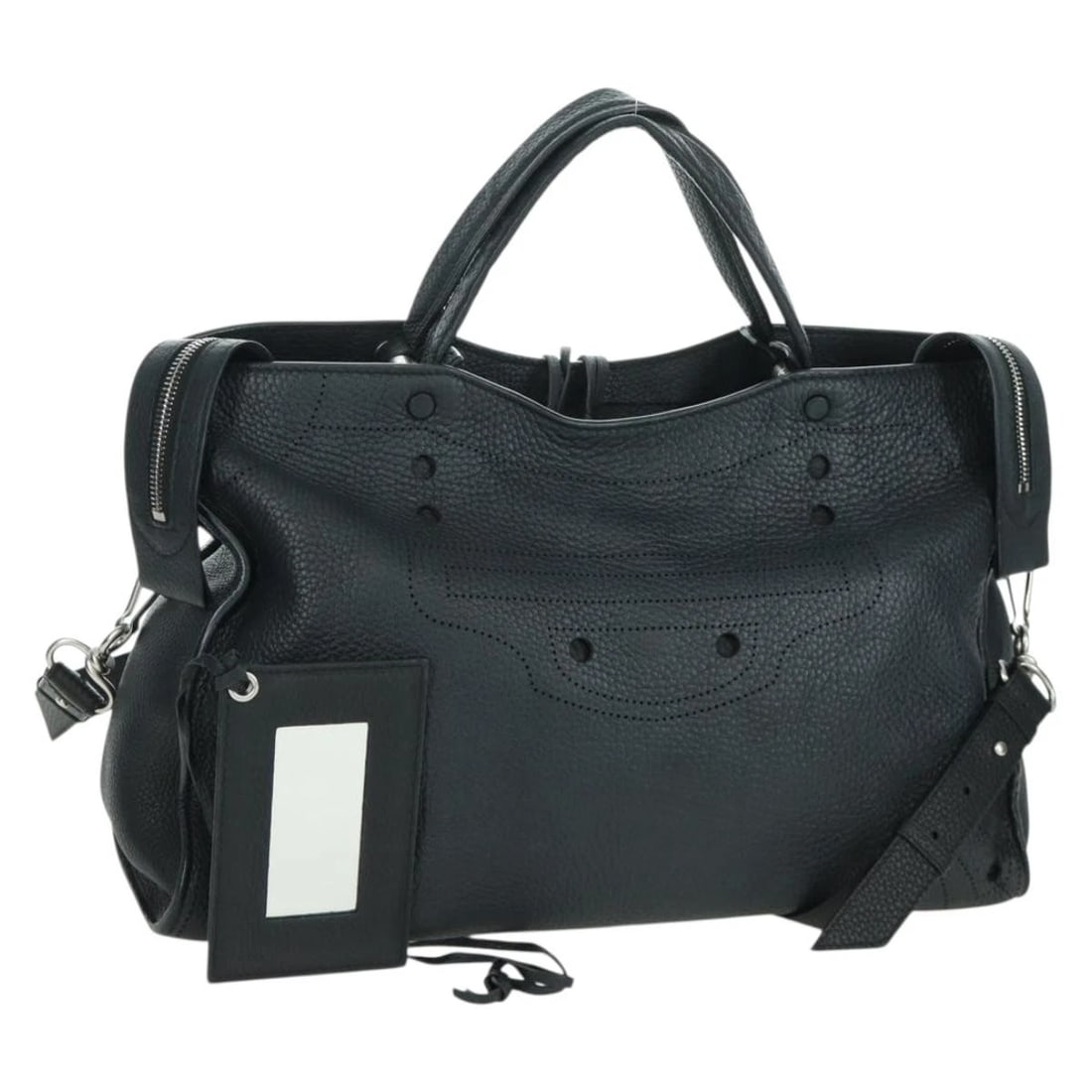 BALENCIAGA BLACKOUT CITY HAND BAG LEATHER 2WAY: BALENCIAGA Blackout City Hand Bag Leather 2way Brand: BALENCIAGA Type/Style: Hand Bag Material: Leather Color: Black/Silver Size: W15.0 x H9.4 x D5.5inch(Approx) Accessories: None Accessor