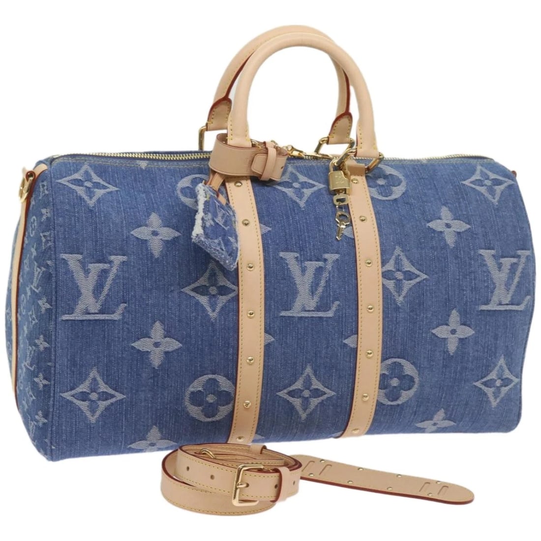 LOUIS VUITTON DENIM KEEPALL BANDOULIERE 45 BAG: LOUIS VUITTON Denim Keepall Bandouliere 45 Bag Brand: LOUIS VUITTON Type/Style: Boston Bag Material: Monogram Denim Canvas Color: Blue Size: W17.7 x H9.8 x D7.9inch(Approx) Accessories: None <