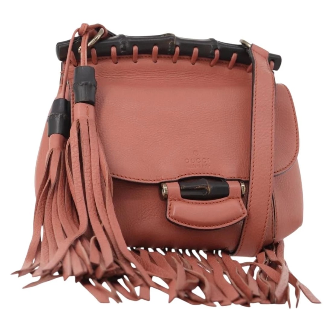 GUCCI BAMBOO SHOULDER BAG LEATHER PINK GOLD: GUCCI Bamboo Shoulder Bag Leather Pink Gold Brand: GUCCI Type/Style: Shoulder Bag Material: Leather Color: Pink/Gold Size: W8.3 x H4.7 x D1.2inch(Approx) Accessories: None Accessories Noti