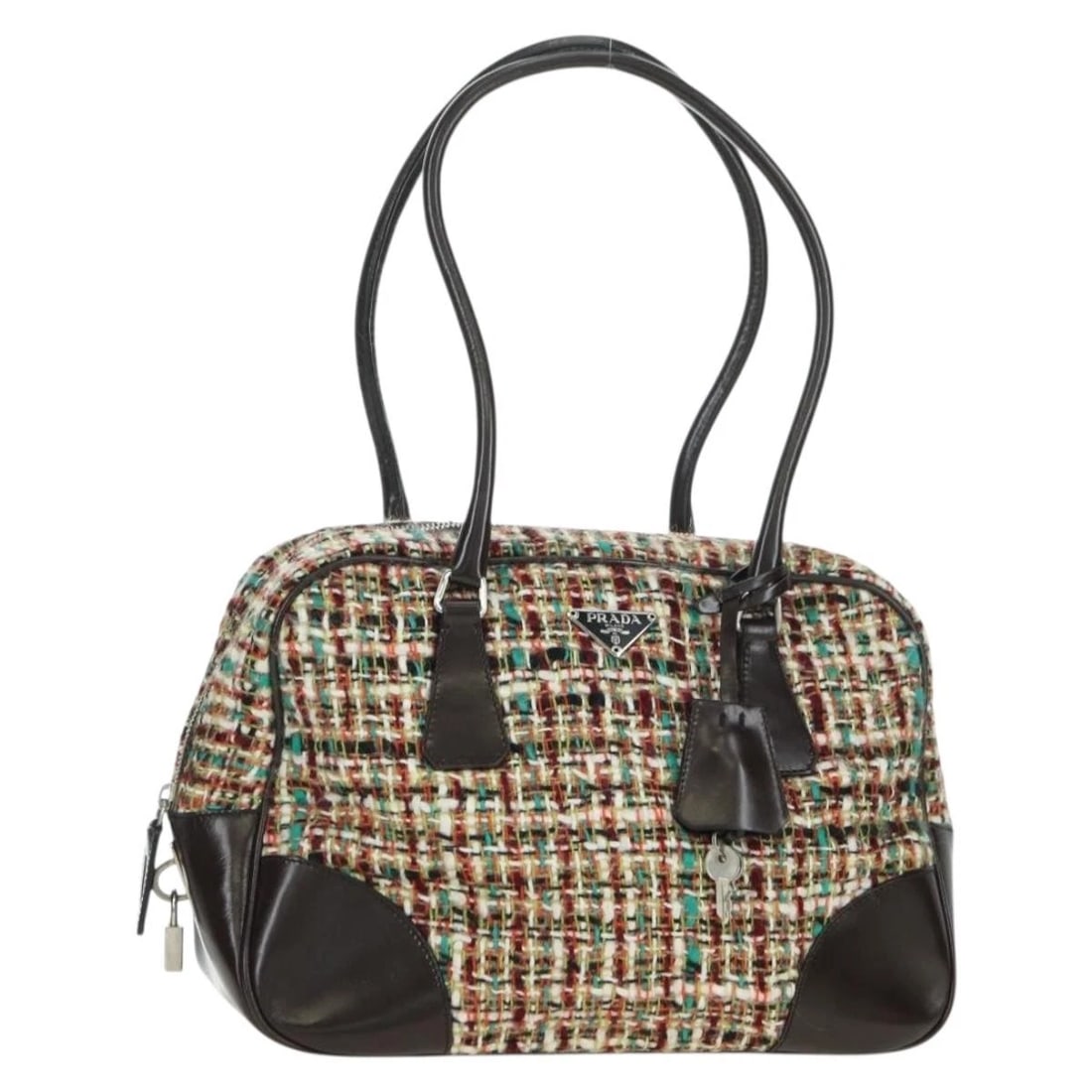 PRADA SHOULDER BAG TWEED MULTICOLOR SILVER: PRADA Shoulder Bag Tweed Multicolor Silver Brand: PRADA Type/Style: Shoulder Bag Material: Canvas Color: Multicolor/Silver Size: W11.8 x H7.1 x D4.7inch(Approx) Accessories: None Accessories Notice: