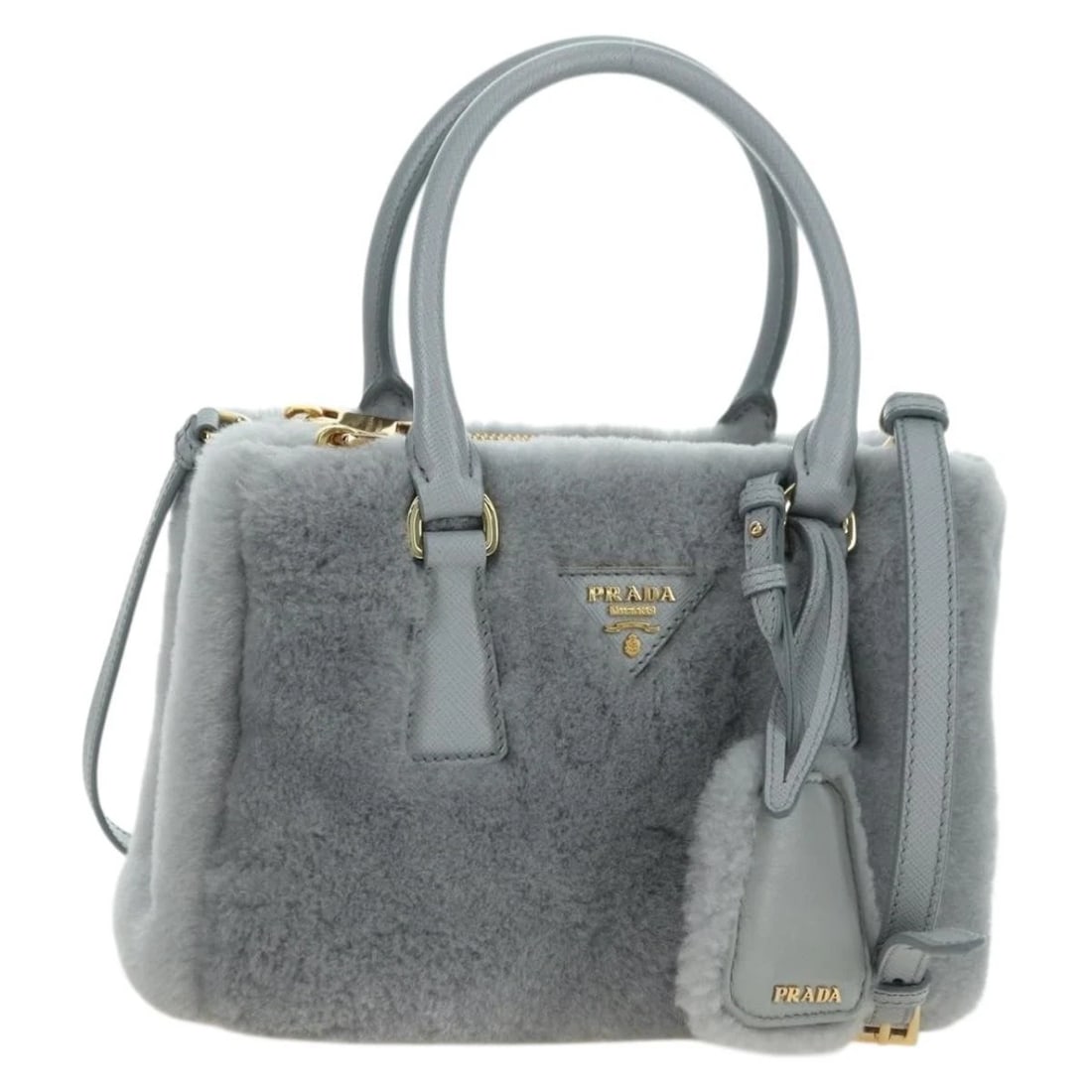 PRADA MONTONE FAUX FUR GALLERIA SHOULDER BAG FUR 2WAY: PRADA MONTONE Faux Fur Galleria Shoulder Bag Fur 2way Brand: PRADA Type/Style: Shoulder Bag Material: Fur Color: Gray/Gold Size: W7.9 x H5.5 x D4.3inch(Approx) Accessories: None Accessories Notice: