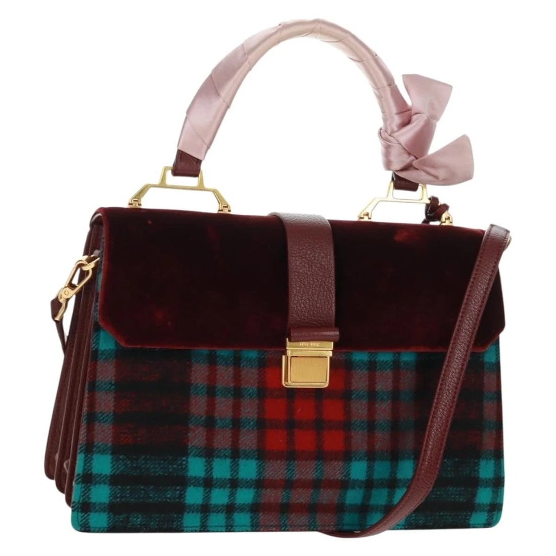 MIU MIU HAND BAG VELOR 2WAY RED GOLD: Miu Miu Hand Bag Velor 2way Red Gold Brand: Miu Miu Type/Style: Hand Bag Material: Velor Color: Red/Gold Size: W11.0 x H7.1 x D4.7inch(Approx) Accessories: None Accessories Notice: When pu