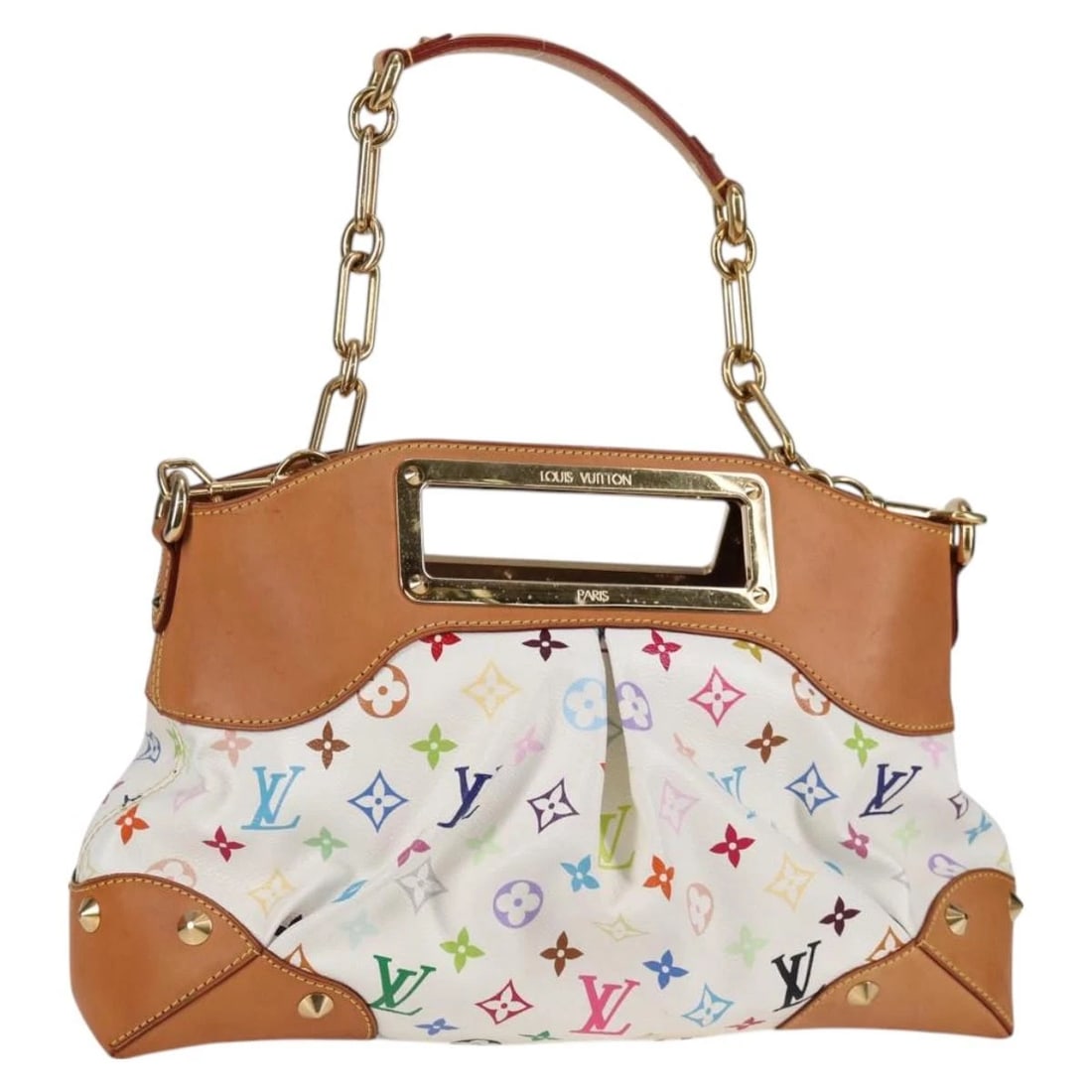 LOUIS VUITTON MULTICOLOR JUDY MM BAG 2WAY: LOUIS VUITTON Multicolor Judy MM Bag 2Way Brand: LOUIS VUITTON Type/Style: Hand Bag Material: Monogram Multicolor Canvas Color: White Size: W14.2 x H9.4 x D3.5inch(Approx) Accessories: None