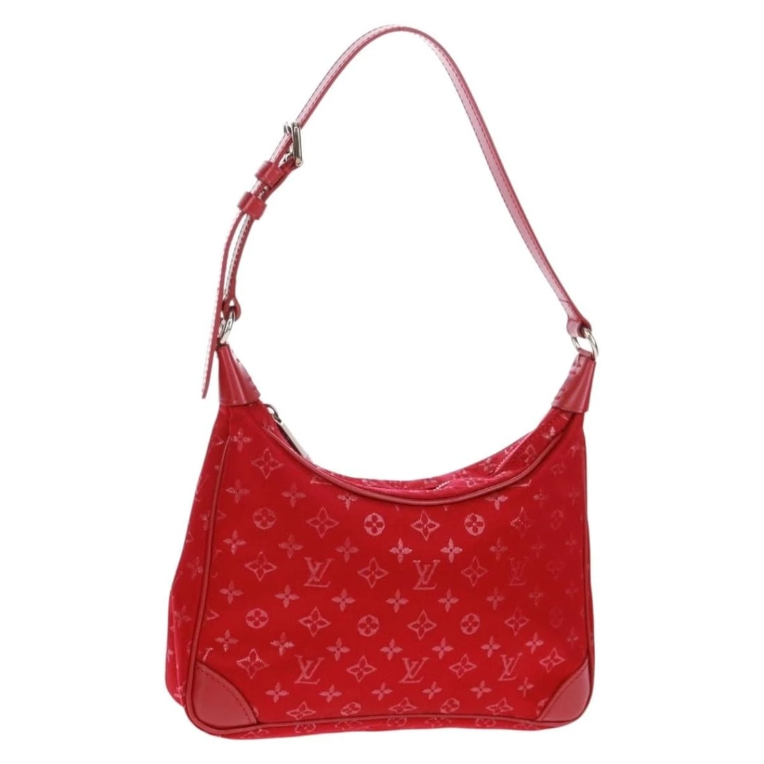 LOUIS VUITTON SATIN LITTLE BOULOGNE HAND BAG: LOUIS VUITTON Satin Little Boulogne Hand Bag Brand: LOUIS VUITTON Type/Style: Hand Bag Material: Monogram Canvas Color: Red Size: W7.5 x H4.3 x D2.0inch(Approx) Accessories: None Accessori