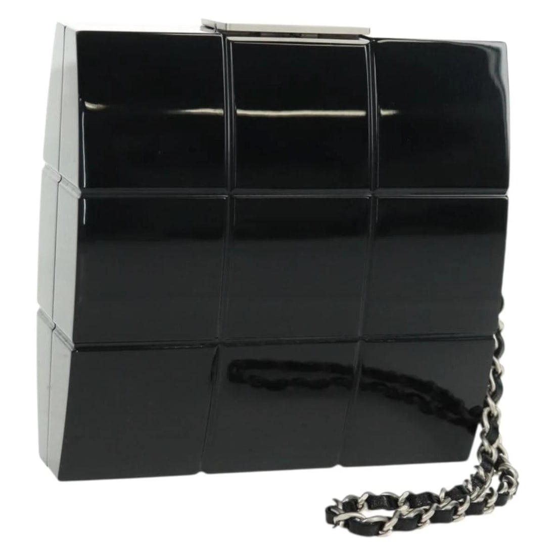CHANEL CHOCO BAR CLUTCH BAG PLASTIC BLACK SILVER: CHANEL Choco Bar Clutch Bag plastic Black Silver Brand: CHANEL Type/Style: Clutch Bag Material: Plastic Color: Black/Silver Size: W4.3 x H4.3 x D1.6inch(Approx) Accessories: None Accessori