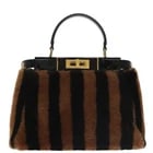 FENDI PECAN PEEK A BOO REGULAR HAND BAG: FENDI Pecan Peek A Boo Regular Hand Bag Brand: FENDI Type/Style: Hand Bag Material: Leather/Pequin Canvas Color: Black/Brown Size: W13.4 x H9.8 x D3.1inch(Approx) Accessories: None Accesso