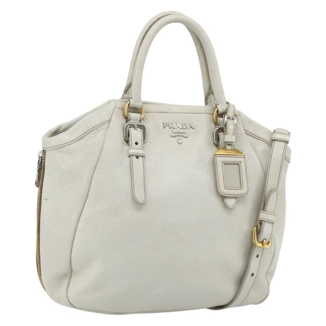 PRADA HAND BAG LEATHER 2WAY WHITE GOLD SILVER (1 of 6)