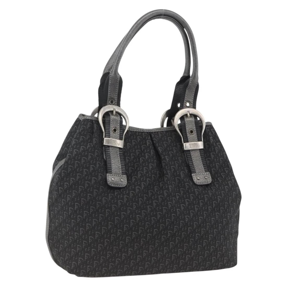 CHRISTIAN DIOR TROTTER CANVAS TOTE BAG BLACK SILVER: Christian Dior Trotter Canvas Tote Bag Black Silver Brand: Christian Dior Type/Style: Tote Bag Material: Trotter Canvas Color: Black/Silver Size: W10.2 x H10.2 x D3.5inch(Approx) Accessories: None
