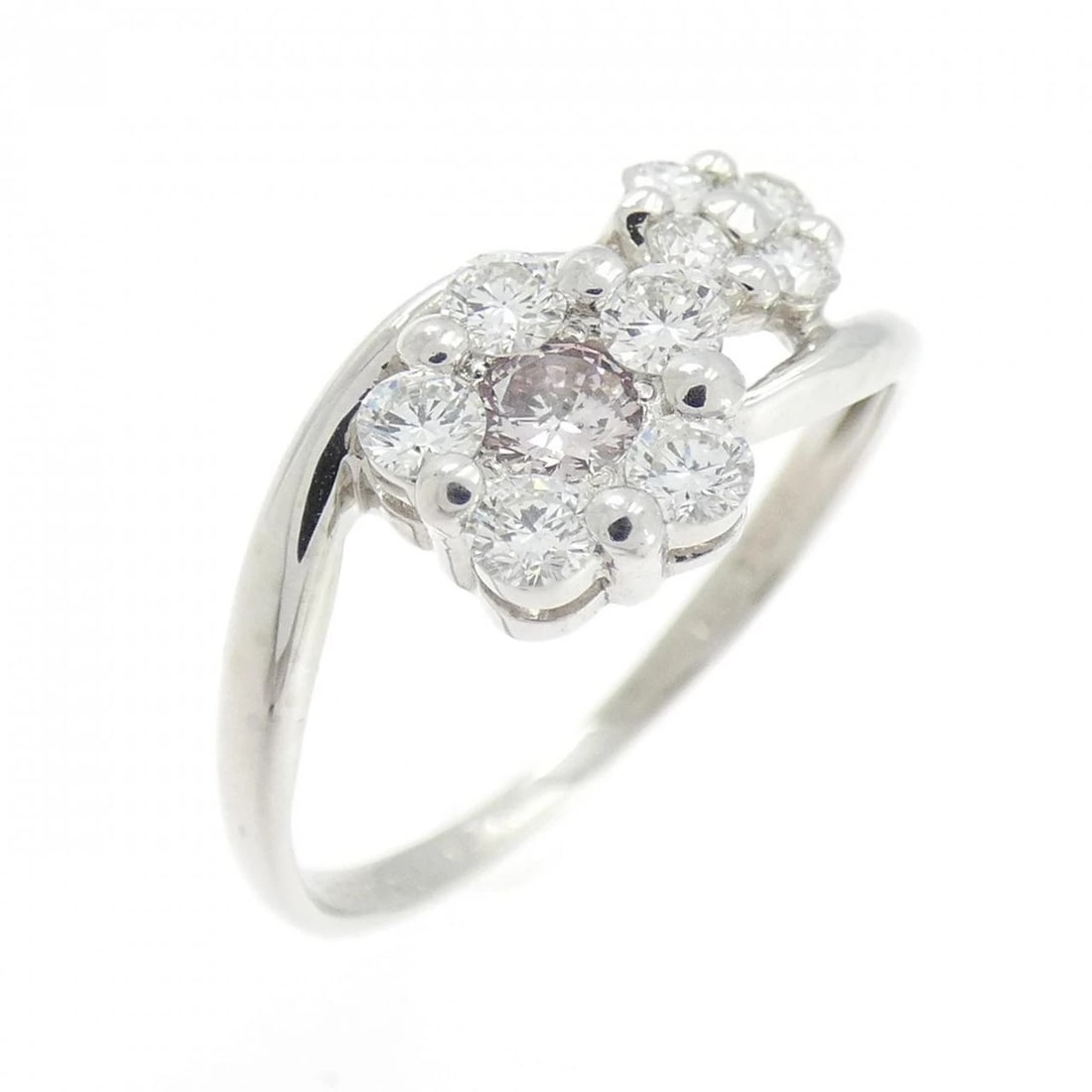 PT900 FLOWER PINK DIAMOND RING: PT900 Flower Pink Diamond Ring Brand: Unbranded Type/Style: Pink Diamond Ring Material: Platinum900, Main Stone/Creation Natural Color: Platinum Size: US 5 3/4 Accessories: None Accessories Notice: