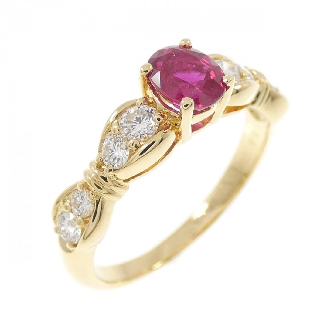 18K YELLOW GOLD RUBY RING: 18K Yellow Gold Ruby Ring Brand: Unbranded Type/Style: Ruby ring Material: 18K Yellow Gold, Main Stone/Creation RubySecondary Stone Diamond Color: Yellow Gold Size: US 5.5 Accessories: None