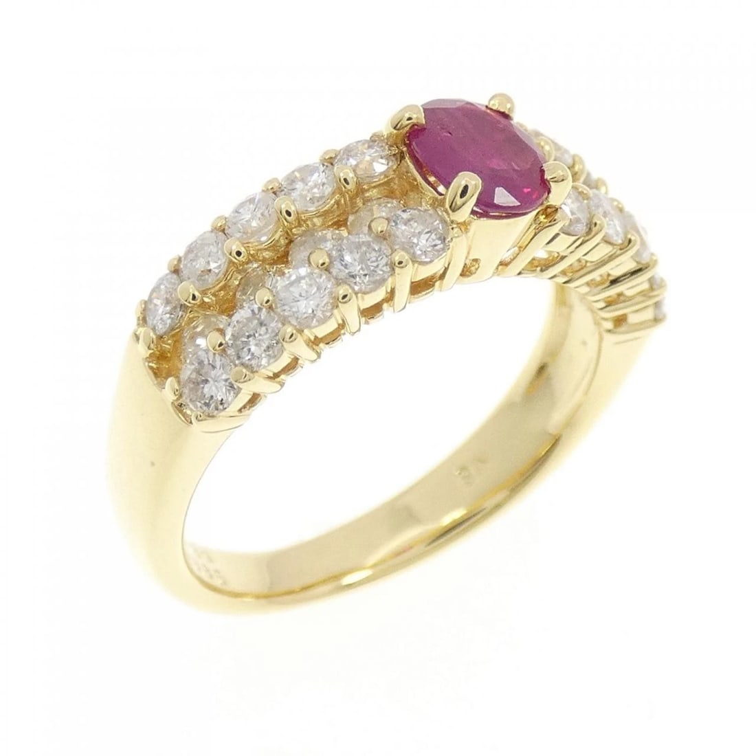 K18YG RUBY RING: K18YG Ruby Ring Brand: Unbranded Type/Style: Ruby Ring Material: 18K Yellow Gold, Main Stone/Creation RubySecondary Stone Diamond Color: Yellow Gold Size: US 5 3/4 Accessories: None Accessories
