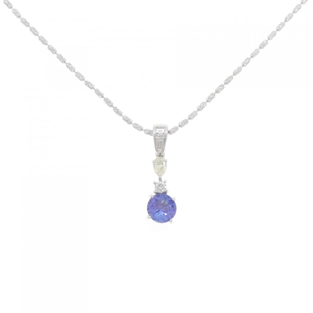K18WG TANZANITE NECKLACE: K18WG Tanzanite Necklace Brand: Unbranded Type/Style: Tanzanite Necklace Material: 18k White Gold, Main Stone/Creation Tanzanite Secondary Stone Diamond Color: White Gold Size: Actual Size Pendant