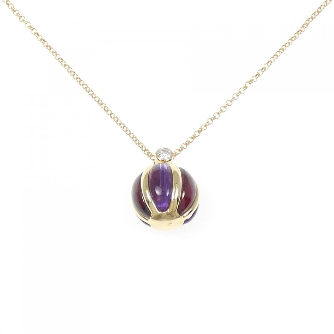 K18YG COLOR STONE NECKLACE: K18YG Color Stone Necklace Brand: Unbranded Type/Style: Amethyst Necklace Material: 18K Yellow Gold, Main Stone/Creation Amethyst Secondary Stone Diamond Color: Yellow Gold Size: Actual Size Pendant