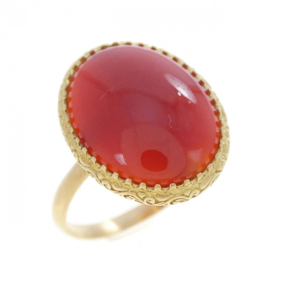 K18YG CORAL RING: K18YG Coral Ring Brand: Unbranded Type/Style: Coral Ring Material: 18K Yellow Gold, Main Stone/Creation Coral Color: Yellow Gold Size: US 6 1/2 Accessories: None Accessories Notice: When purchasing