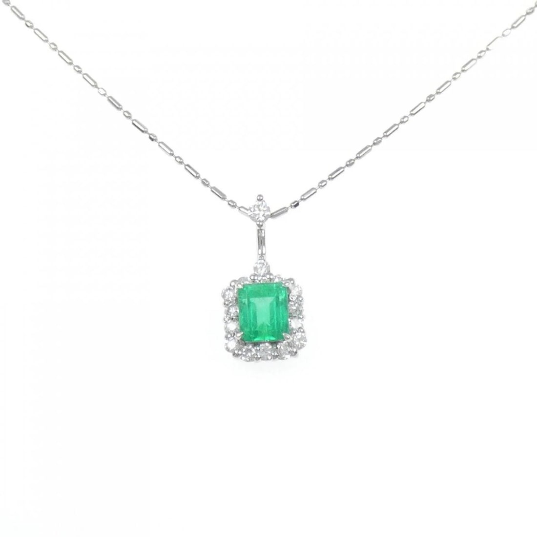 PT900/PT850 EMERALD NECKLACE: PT900/PT850 Emerald Necklace Brand: Unbranded Type/Style: Emerald Necklace Material: PT900/PT850, Main Stone/Creation Emerald Secondary Stone Diamond Color: Platinum Size: Actual Size Pendant length