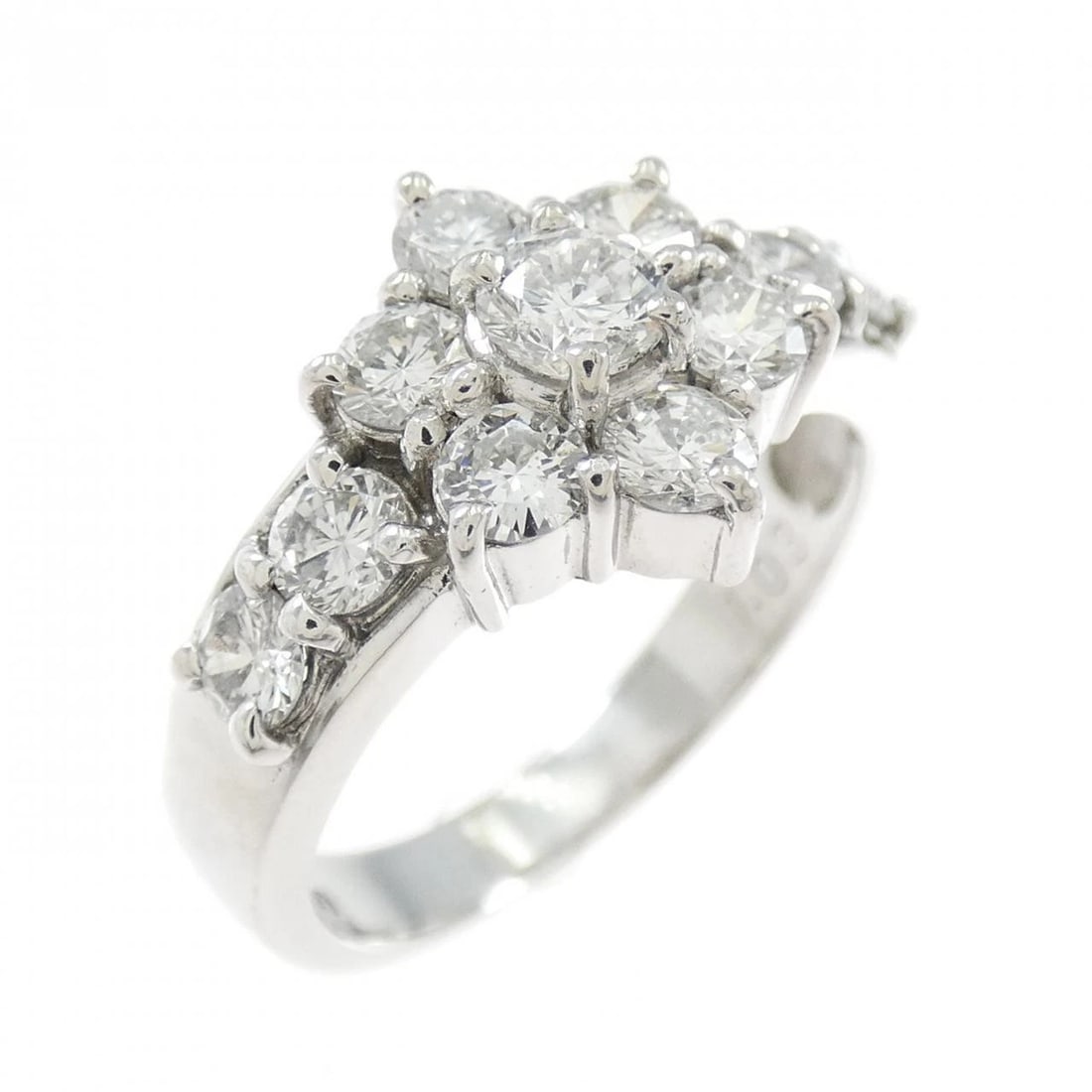 PT900 FLOWER DIAMOND RING: PT900 Flower Diamond Ring Brand: Unbranded Type/Style: Diamond Ring Material: Platinum900, Main Stone/Creation Natural Color: Platinum Size: US 5 Accessories: None Accessories Notice: When