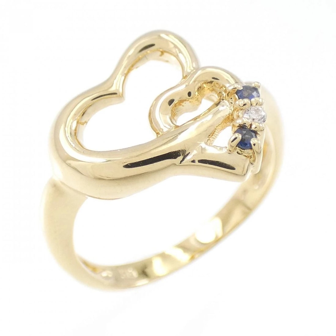 K18YG HEART SAPPHIRE RING: K18YG Heart Sapphire Ring Brand: Unbranded Type/Style: Sapphire Ring Material: 18K Yellow Gold, Main Stone/Creation Sapphire Secondary Stone Diamond Color: Yellow Gold Size: US 6 1/4 Accessories: