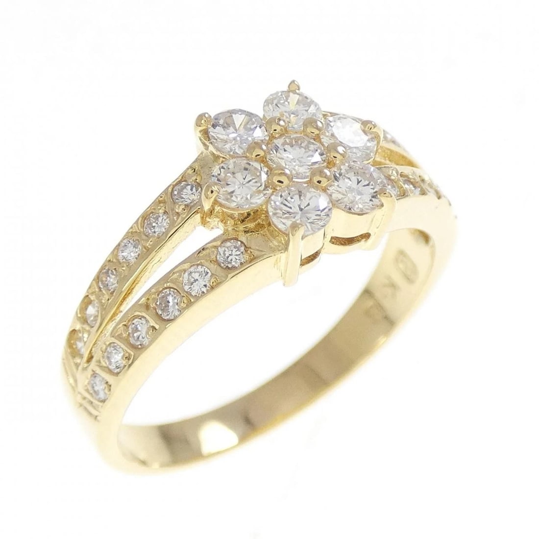 K18YG FLOWER DIAMOND RING: K18YG Flower Diamond Ring Brand: Unbranded Type/Style: Diamond Ring Material: 18K Yellow Gold, Main Stone/Creation Natural Color: Yellow Gold Size: US 6 1/4 Accessories: None Accessories Notice: When
