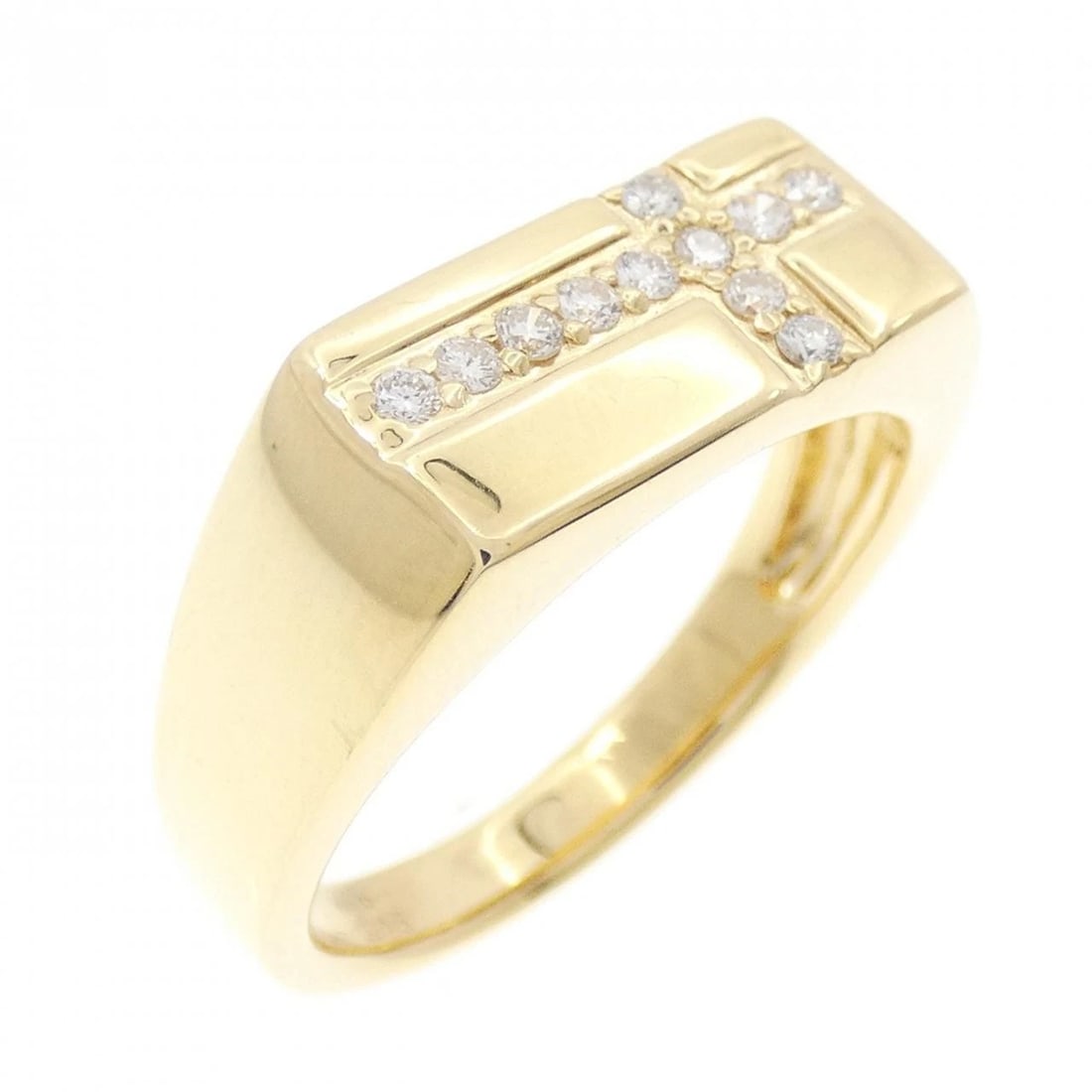 K18YG CROSS DIAMOND RING: K18YG Cross Diamond Ring Brand: Unbranded Type/Style: Diamond Ring Material: 18K Yellow Gold, Main Stone/Creation Natural Color: Yellow Gold Size: US 8 1/4 Accessories: None Accessories Notice: When