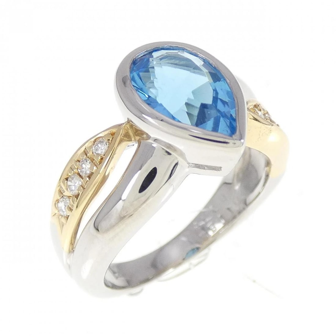 PT/K18YG BLUE TOPAZ RING: PT/K18YG Blue Topaz Ring Brand: Unbranded Type/Style: Blue Topaz ring Material: Platinum18K Yellow Gold, Main Stone/Creation Blue Topaz Secondary Stone Diamond Color: Yellow GoldPlatinum Size: US 4.75