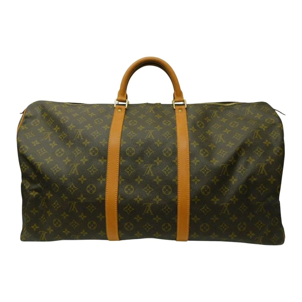 LOUIS VUITTON KEEPALL 60 MONOGRAM BOSTON BAG: Louis Vuitton Keepall 60 Monogram Boston Bag Brand: LOUIS VUITTON Type/Style: Boston Bag Material: Monogram Canvas Color: Brown with Gold accents Size: Approx. 33cm (H) x 60cm (W) x 27cm (D) Handle Le
