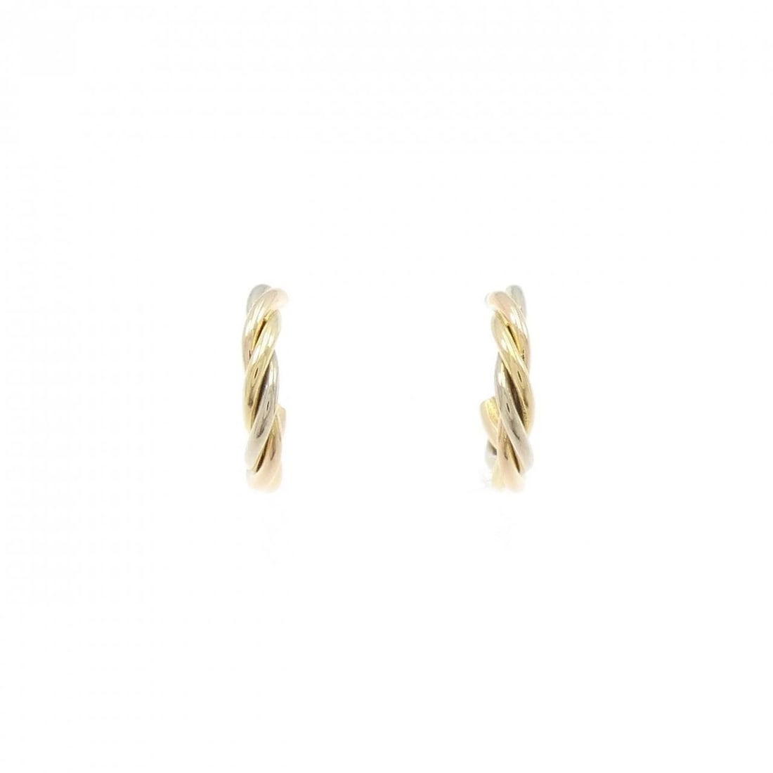 CARTIER 750 THREE COLOR EARRINGS: Cartier 750 Three Color Earrings Brand: Cartier Type/Style: Earrings Material: 750 Yellow Gold 750 White Gold 750 Pink Gold, Color: White GoldYellow Gold pink Gold Size: ActualSize HxW: 11.0mmx2.0mm