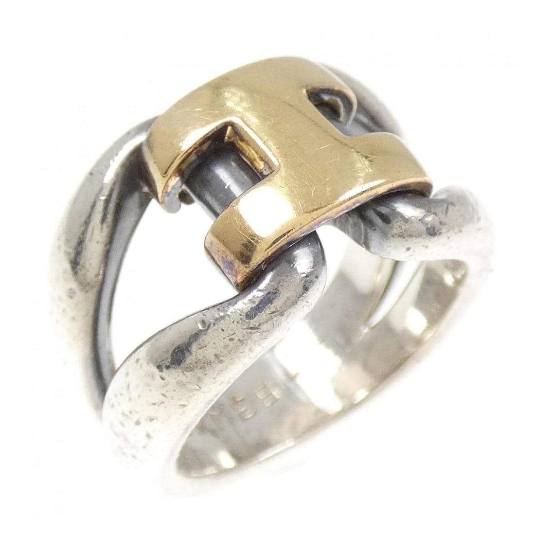 HERMES HISTORY RING: Hermes History Ring Brand: HERMES Type/Style: Ring Material: Hall mark, Color: Hall mark Size: US 5 1/4 Accessories: None Accessories Notice: When purchasing pre-owned goods, please refer to the