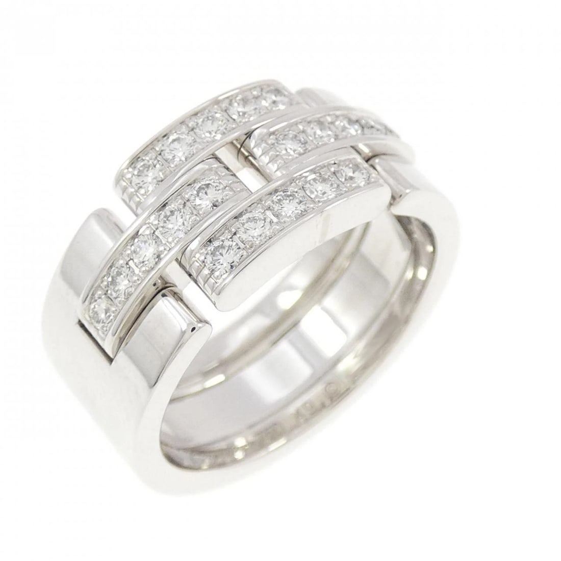 CARTIER MAILLON PANTHERE HALF-DIAMOND LARGE RING: Cartier Maillon Panthere Half-Diamond Large Ring Brand: CARTIER Type/Style: Ring Material: 750 white gold, Main Stone/Creation Natural Color: White Gold Size: US 5 1/4 Accessories: None Ac