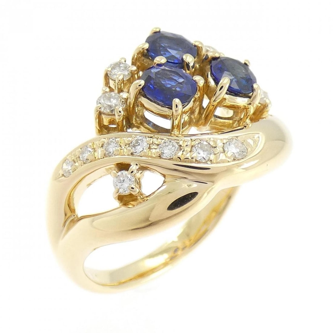 TASAKI SAPPHIRE RING: Tasaki Sapphire Ring Brand: TASAKI Type/Style: Ring Material: K18 yellow gold, Main Stone/Creation Sapphire Secondary Stone Diamond Color: Yellow Gold Size: US 7 Accessories: None Accessories Notice: