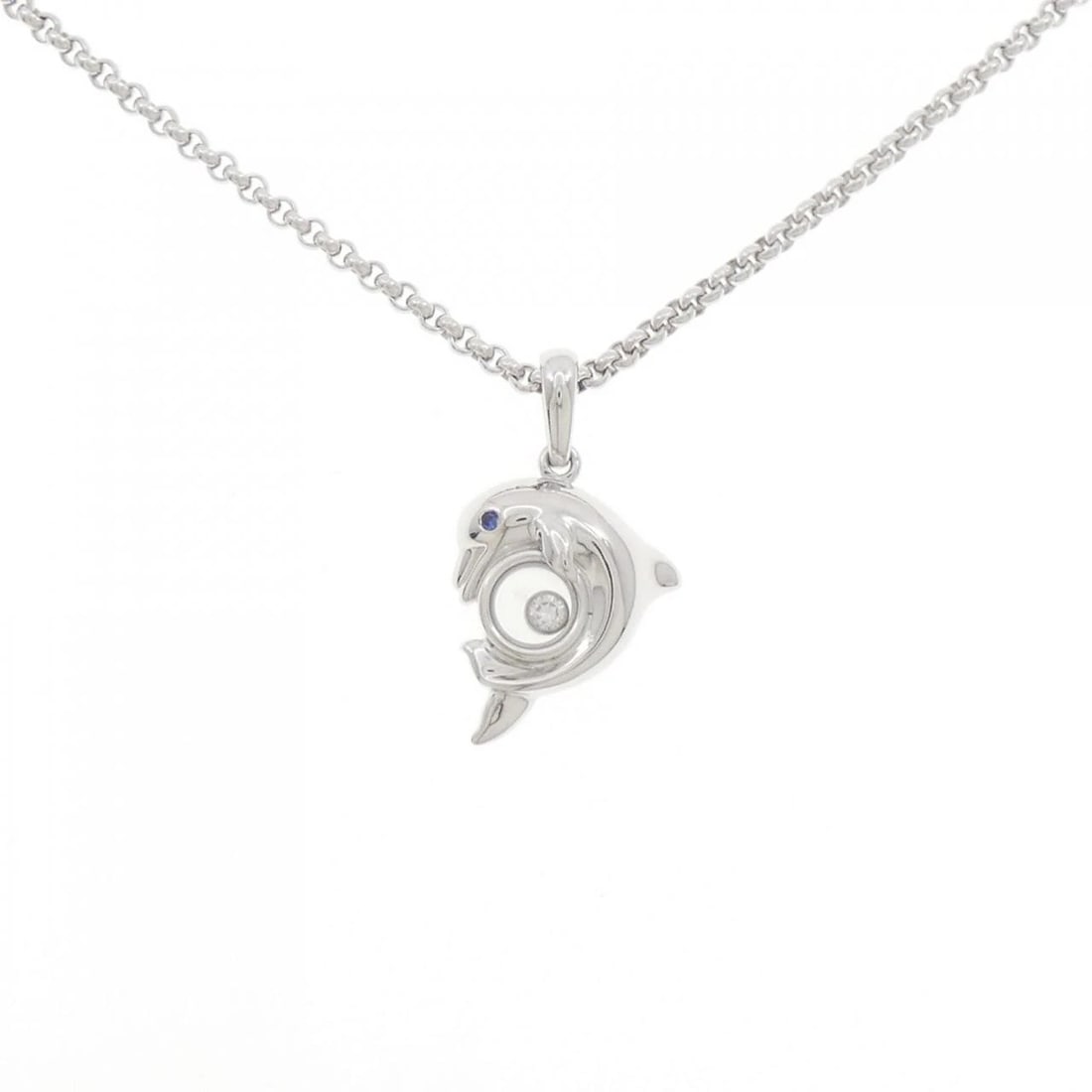 CHOPARD DOLPHIN DIAMOND NECKLACE: Chopard Dolphin Diamond Necklace Brand: Chopard Type/Style: Necklace Material: 750 white gold, Main Stone/Creation Sapphire Secondary Stone Natural Color: white gold Size: 42cm Actual Size Pendant