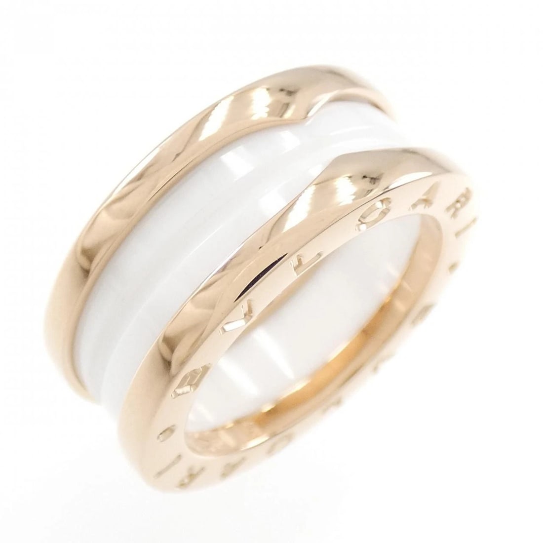 BVLGARI B.ZERO1 2-BAND RING: Bvlgari B.zero1 2-band ring Brand: BVLGARI Type/Style: Ring Material: 750 pink gold/ceramic, Color: pink Gold Size: US 5 1/4 Accessories: None Accessories Notice: When purchasing pre-owned goods,
