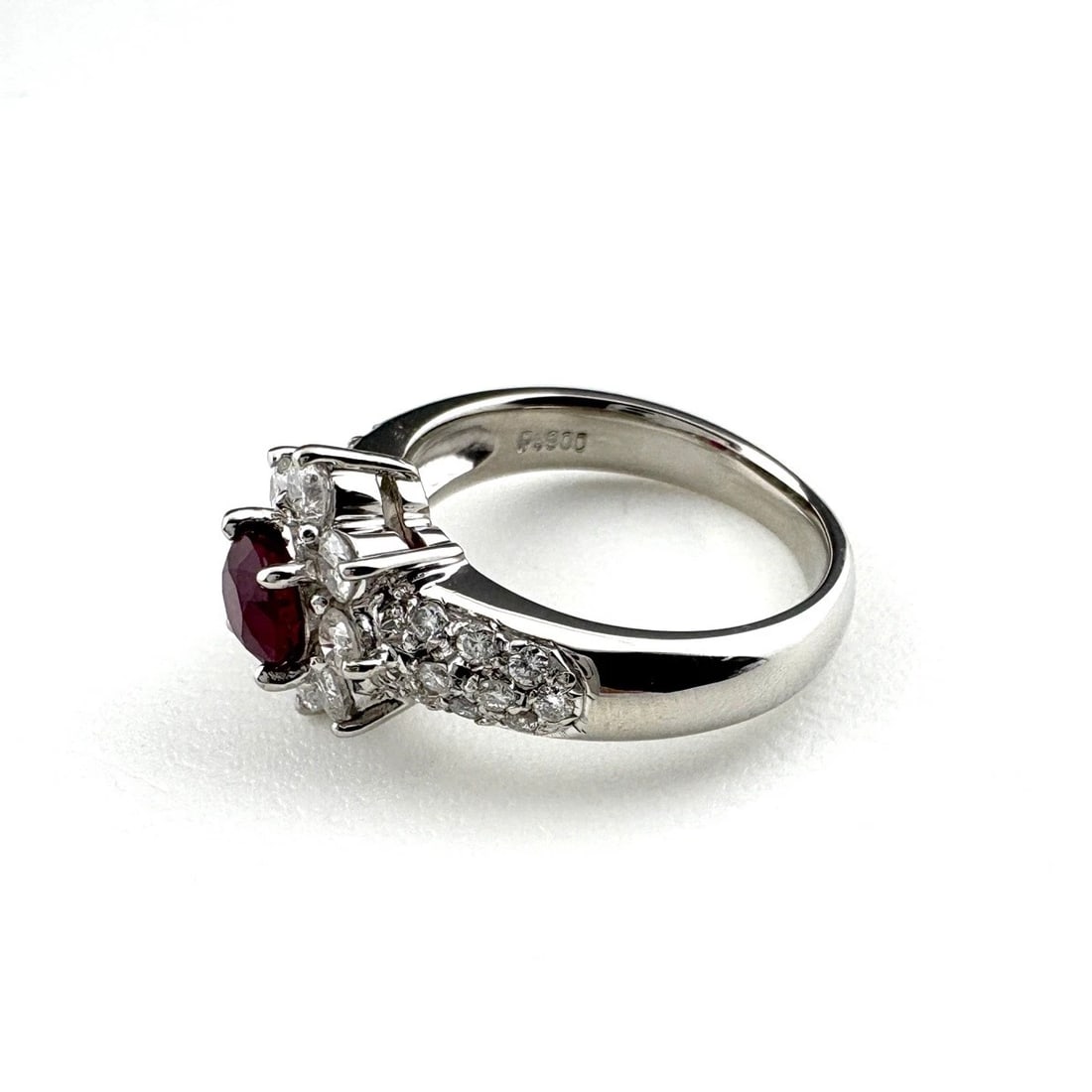 PLATINUM RING DIAMOND RING PT900 RUBY: Platinum ring diamond Ring Pt900 Ruby Brand: Unbranded Type/Style: Ring Material: Pt900, Main Stone/Creation Ruby Diamond Color: Silver Size: US 6.5 Accessories: None Accessories Notice: W