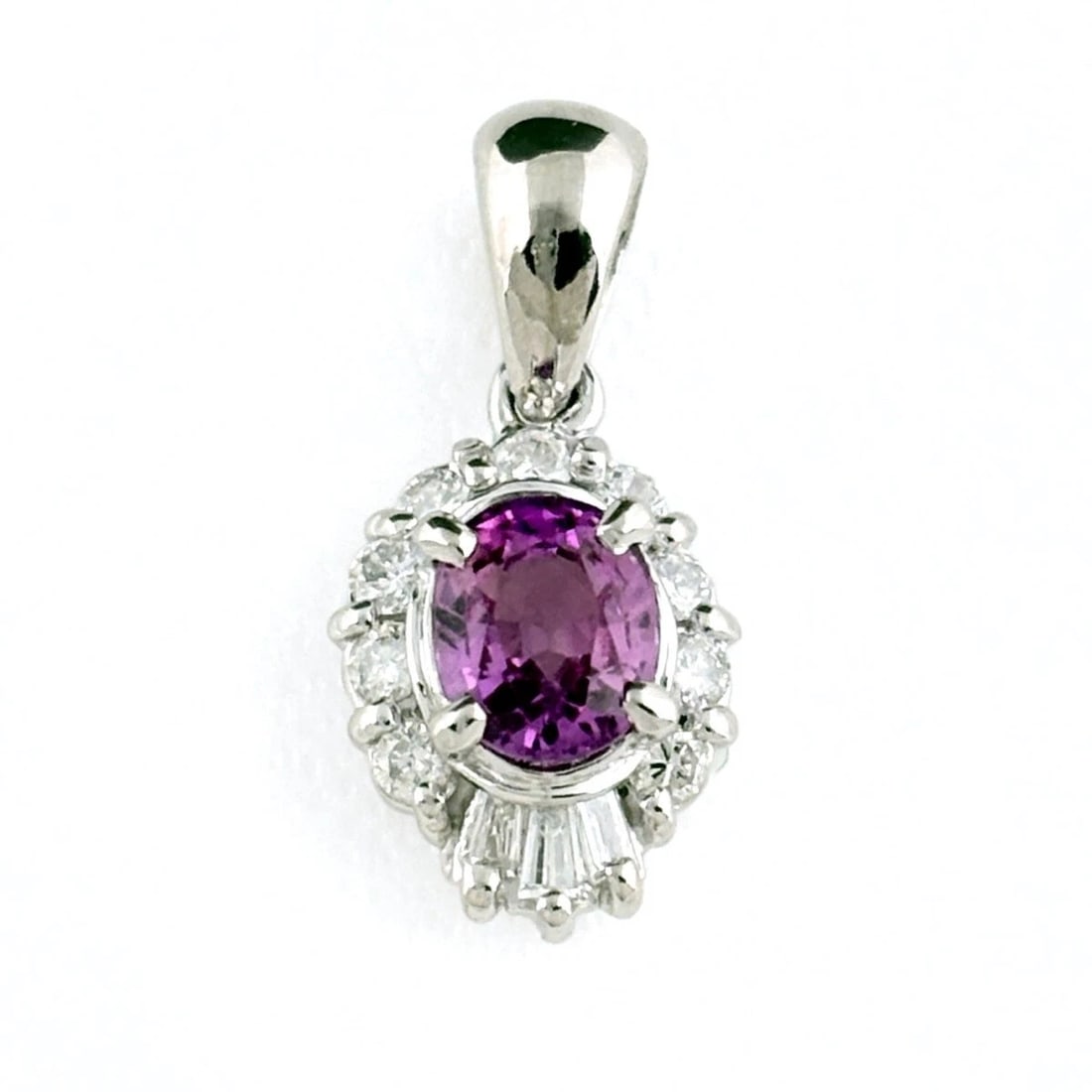 PINK SAPPHIRE PENDANT HEAD PLATINUM MELEE DIAMOND: Pink Sapphire Pendant Head Platinum melee diamond Brand: Unbranded Type/Style: Pendant Head Material: Pt900, Main Stone/Creation Sapphire Diamond Color: silver Size: Total length of the pendant head